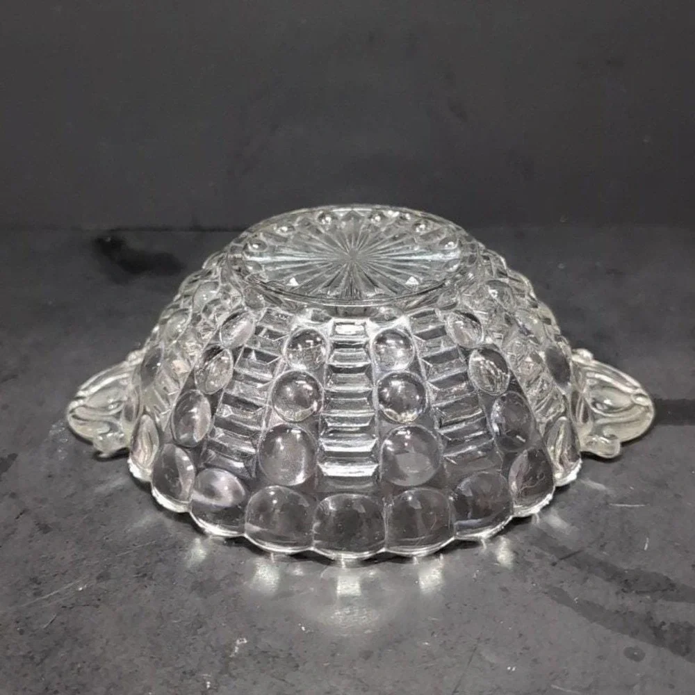 Anchor‎ Hocking Clear Bubble Glass Dish, Vintage Tab-Handle Centerpiece Bowl